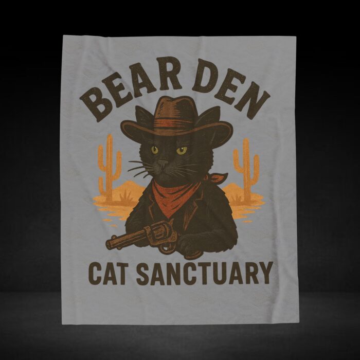 Black cat dressed as cowboy illustration.